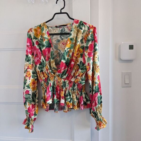 Zara/Floral Blouse Sz L - Picture 2 of 6